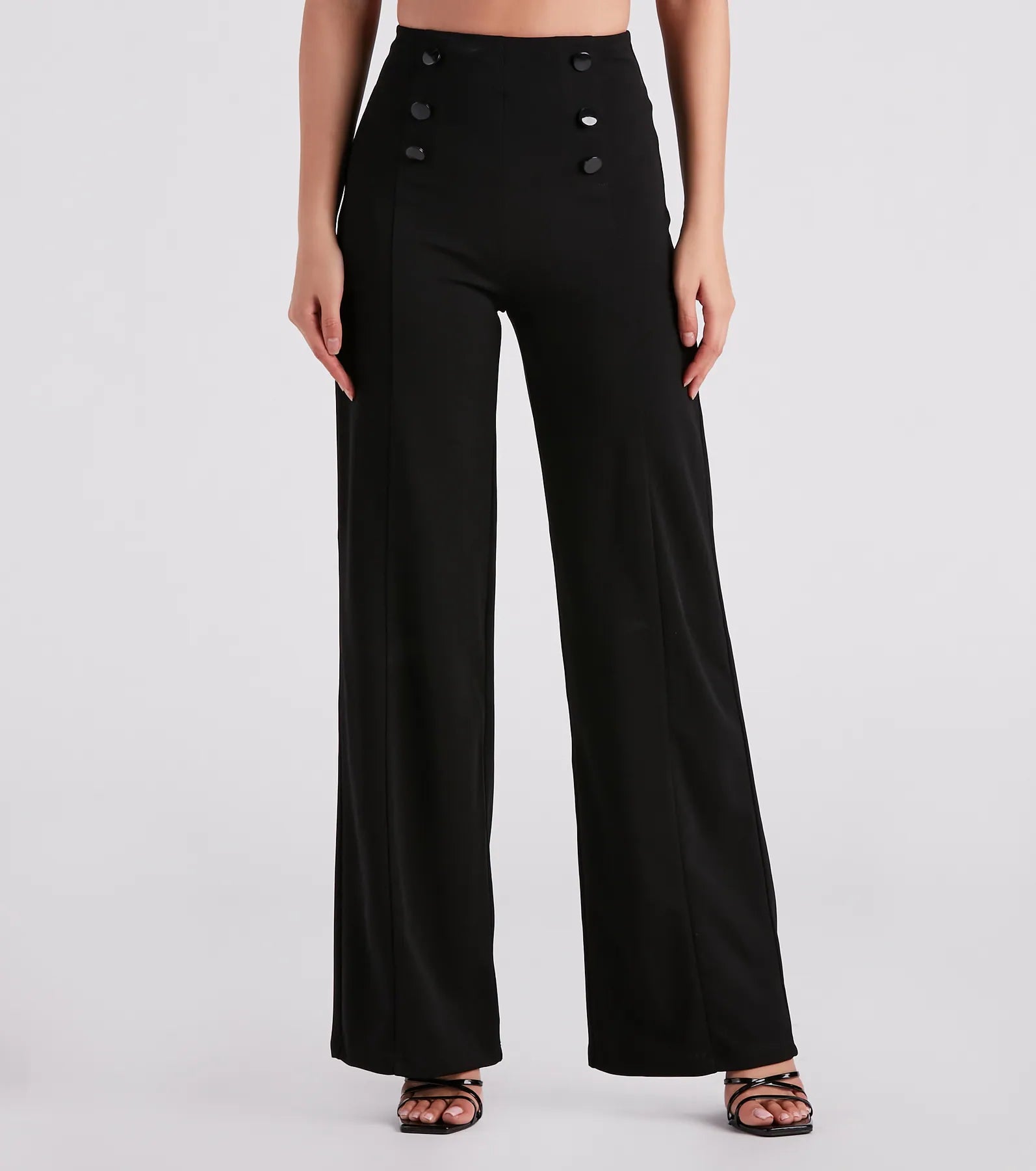 Wide Leg Pants for Graduation Ceremonies -Sleek In Crepe Button Wide-Leg Pants