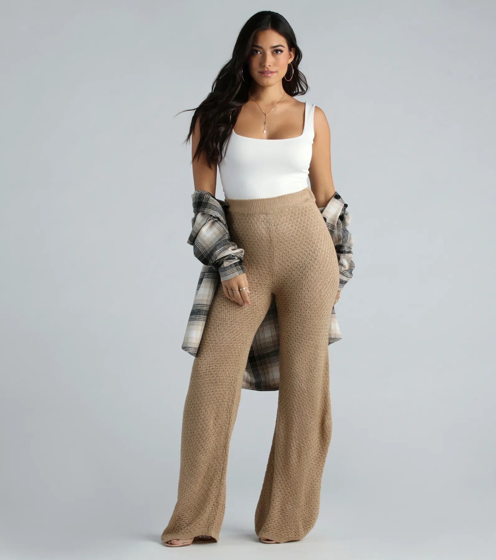 Wide Leg Pants for Anniversary Dinners -Autumn Chill Crochet Wide-Leg Pants