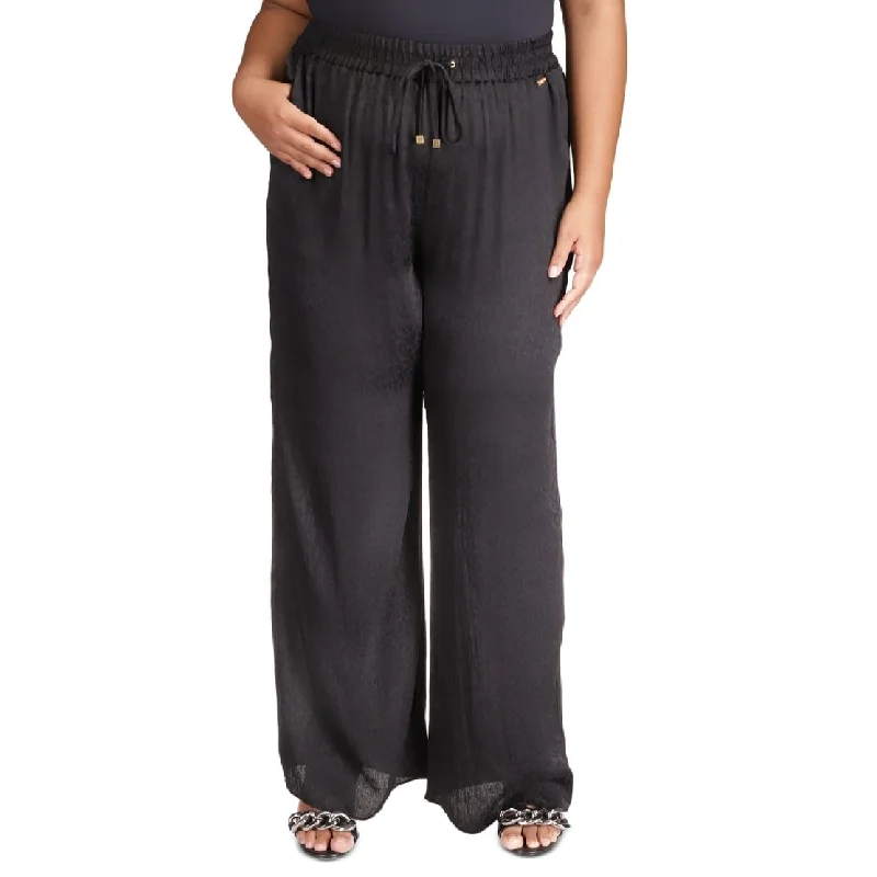 Polyester Wide Leg Pants for Durable -Michael Kors Women's Jacquard Animal Print Wide Leg Pants Black Size 2X