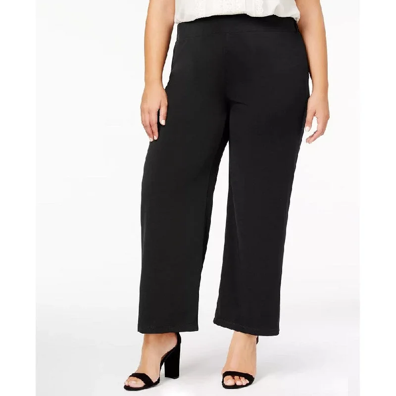 Wide Leg Pants with Wide Belt -NY Collection Women's Plus Pull On Wide Leg Pants Black Size 2X