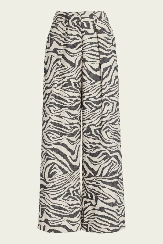 Wide Leg Pants with Back Slits -Cai Pleated Wide-Leg Pants in Zebra