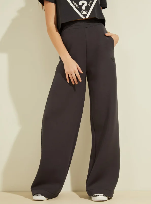 Wide Leg Pants with Turned Up Hems -Eco Dark Grey Allie Active Scuba Wide-Leg Pants