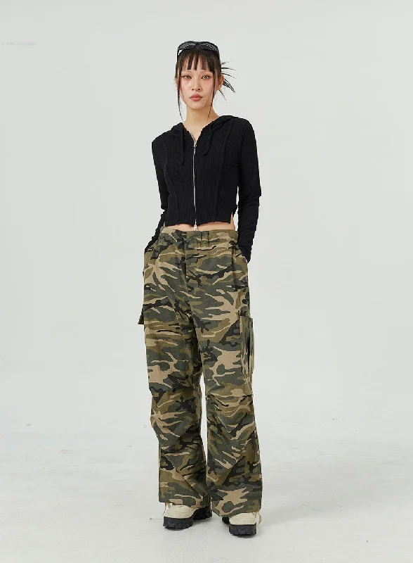 Green Wide Leg Pants for Nature -Camo Cargo Wide Leg Pants CM317