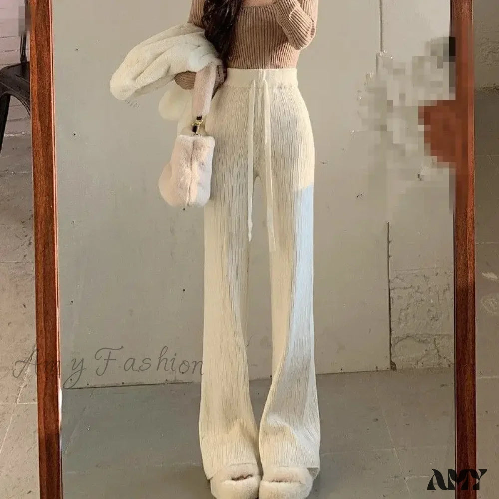 Wide Leg Pants with Fringe -High-Waisted Thin Casual Trendy Drape Wide-Leg Pants