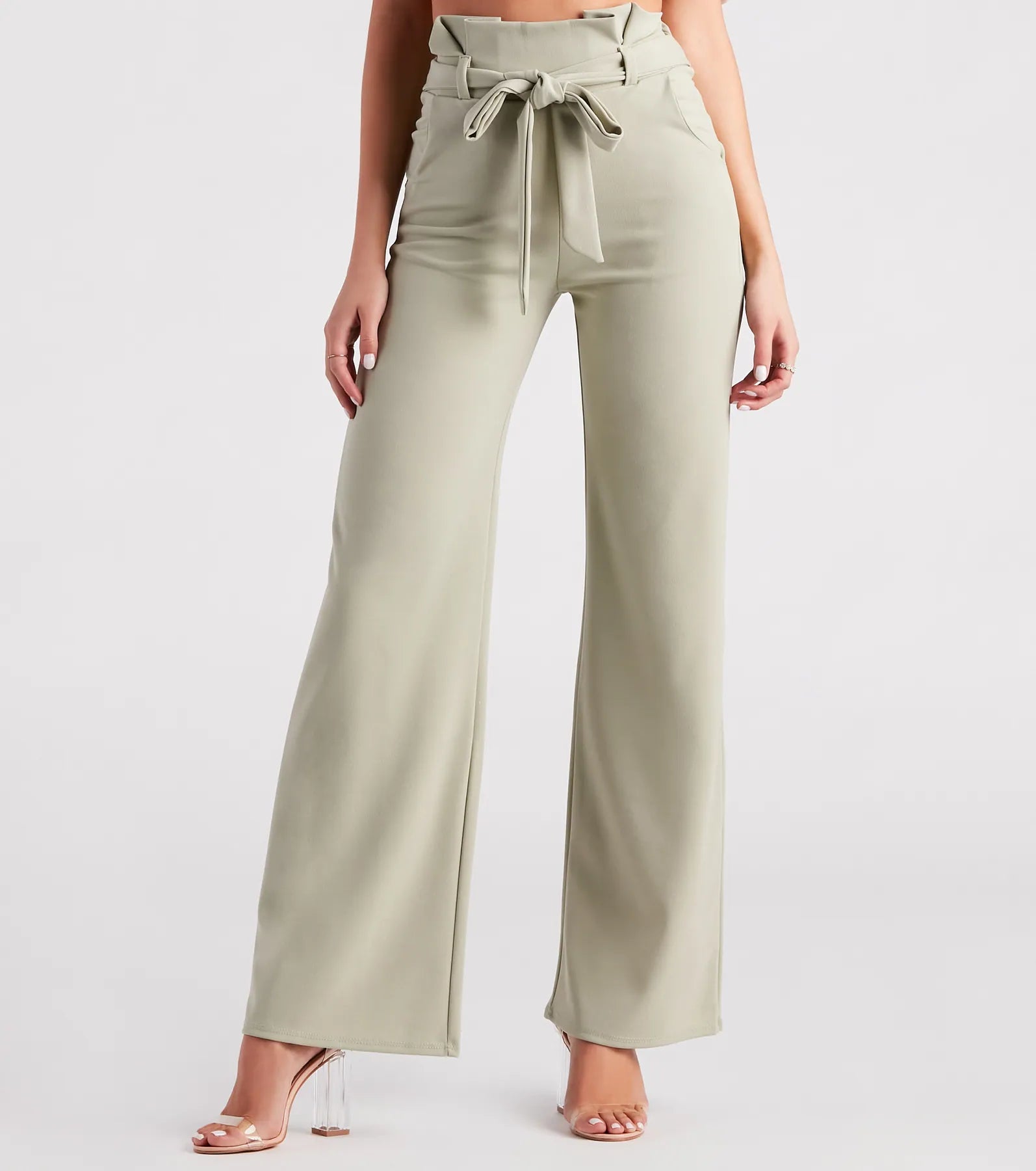 Wide Leg Pants for Sporting Events -Workwear Chic Paperbag Wide-Leg Pants