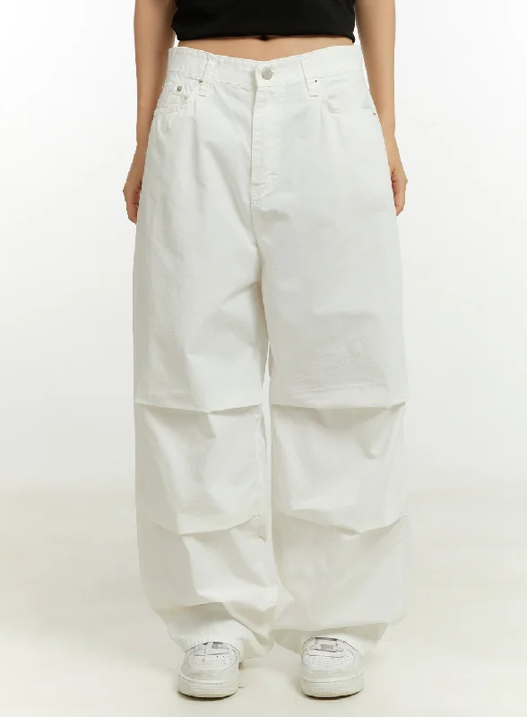 Wide Leg Pants with Fringe -Summer Cotton Pintuck Wide Leg Pants CU428