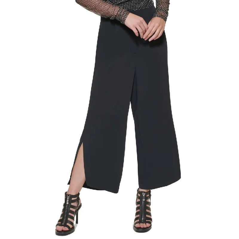 Wide Leg Pants with Turned Up Hems -DKNY Women's Split Hem Wide Leg Pants Black