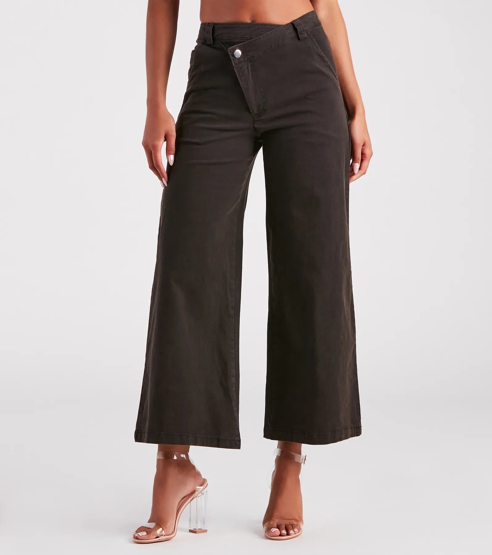 Wide Leg Pants for Birthday Parties -On A Curve Asymmetrical Waist Wide-Leg Pants