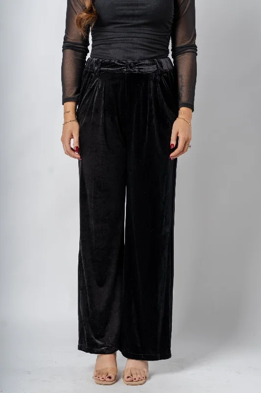 Wide Leg Pants with Patchwork Design -Velvet wide leg pants black