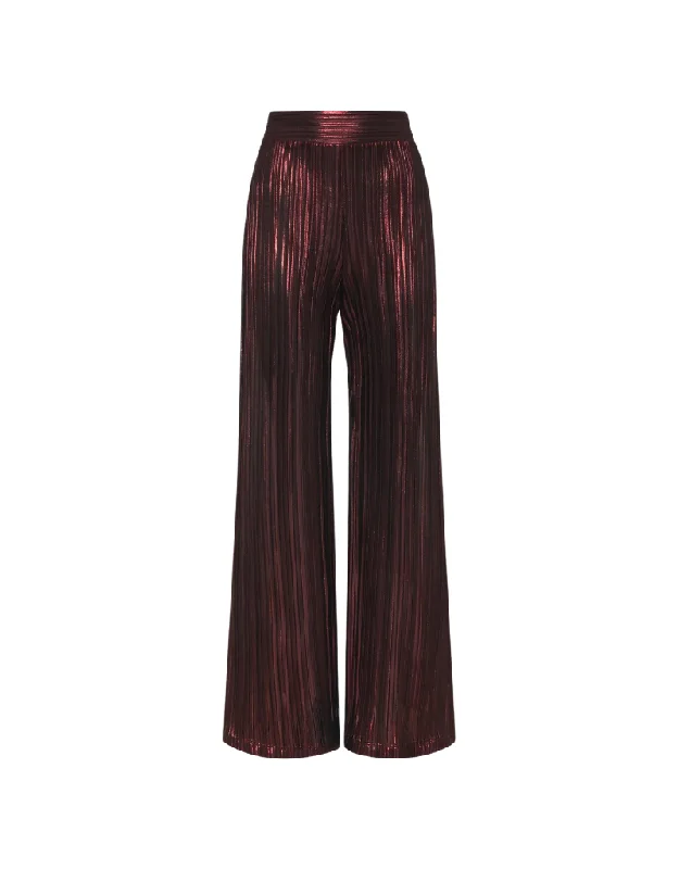 Wide Leg Pants for Anniversary Dinners -Nightcap Clothing Metallic Pleated Wide Leg Pants in Autumn Bronze