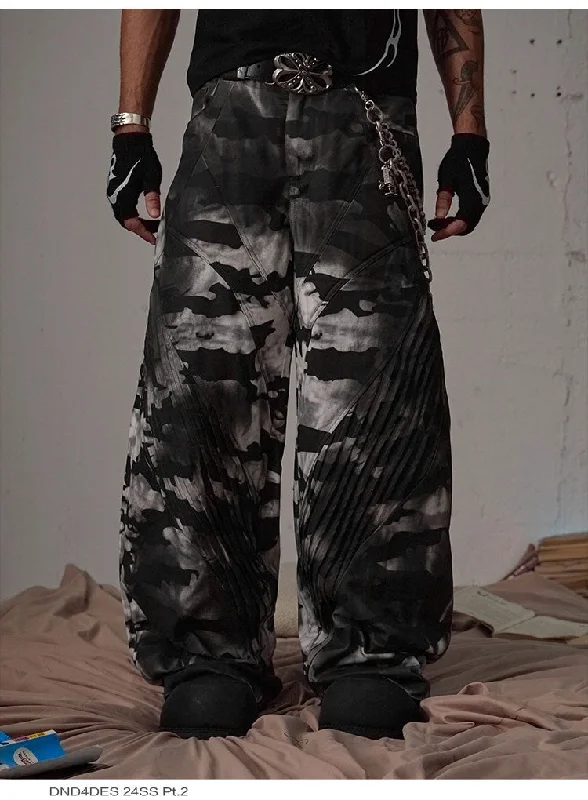 Wide Leg Pants with Side Slits -Shadow Storm Camo Wide-Leg Pants