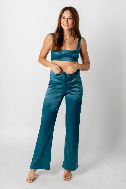 Low Waist Wide Leg Pants for Relaxed -Satin wide leg pants emerald green