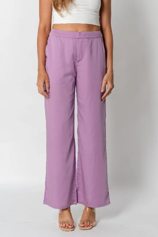 Flowy Wide Leg Pants for Graceful -Mid rise wide leg pants lilac