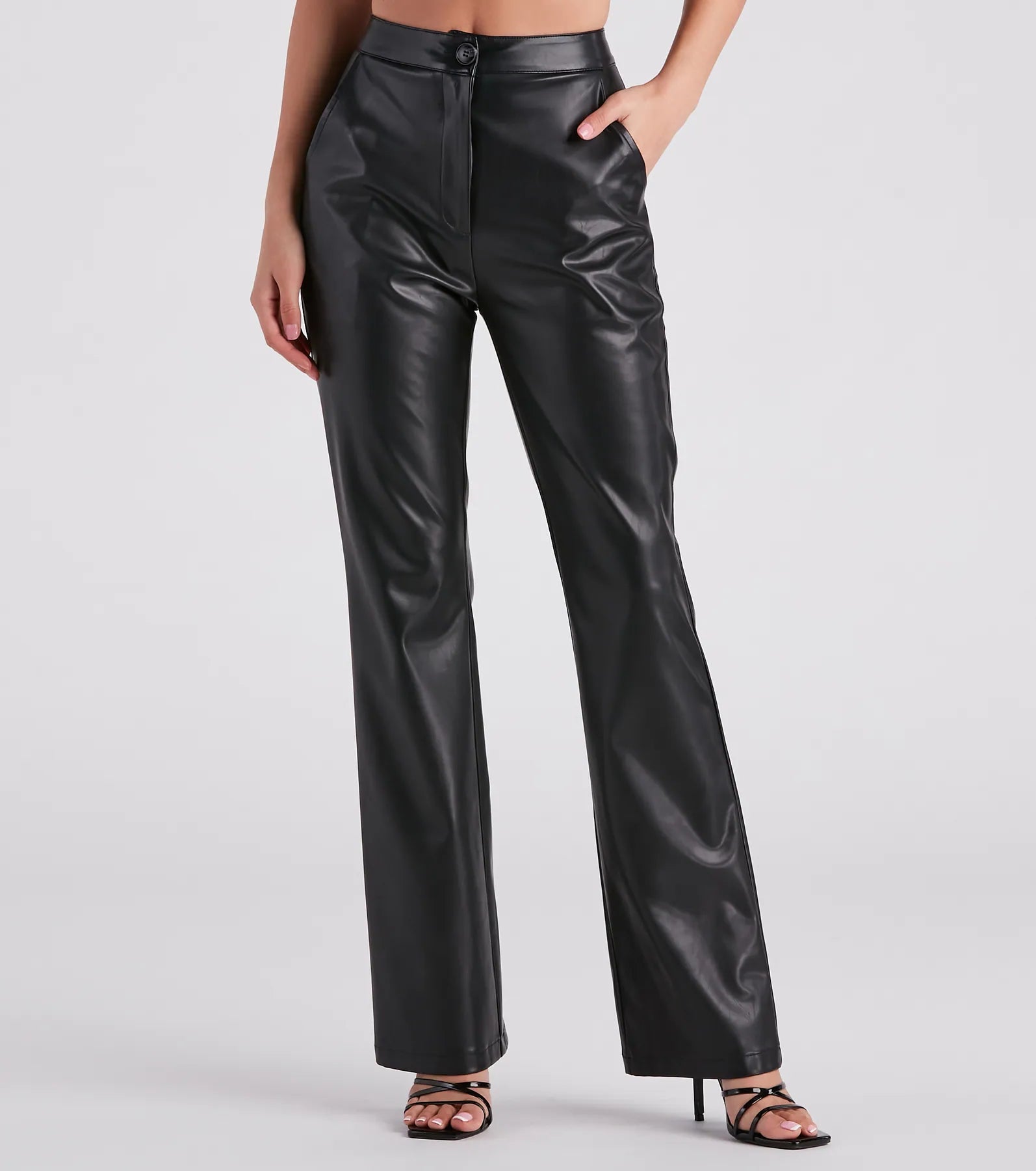 Wide Leg Pants for Friends Meetings -Major Slay Faux Leather Wide-Leg Pants