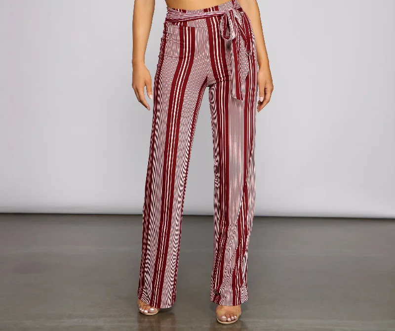 Wide Leg Pants for Tall Women -Sassy Striped Wide-Leg Pants