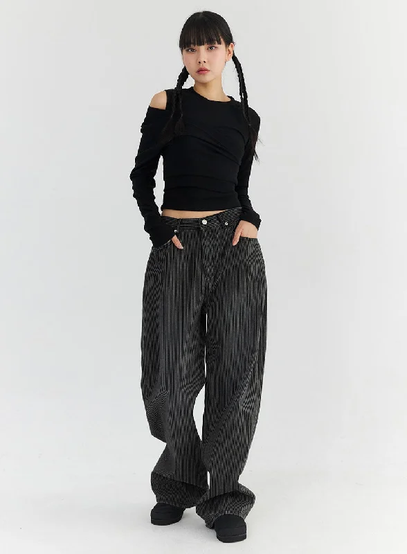 Palazzo Wide Leg Pants for Elegant -Stripe Cotton Wide Leg Pants CO330