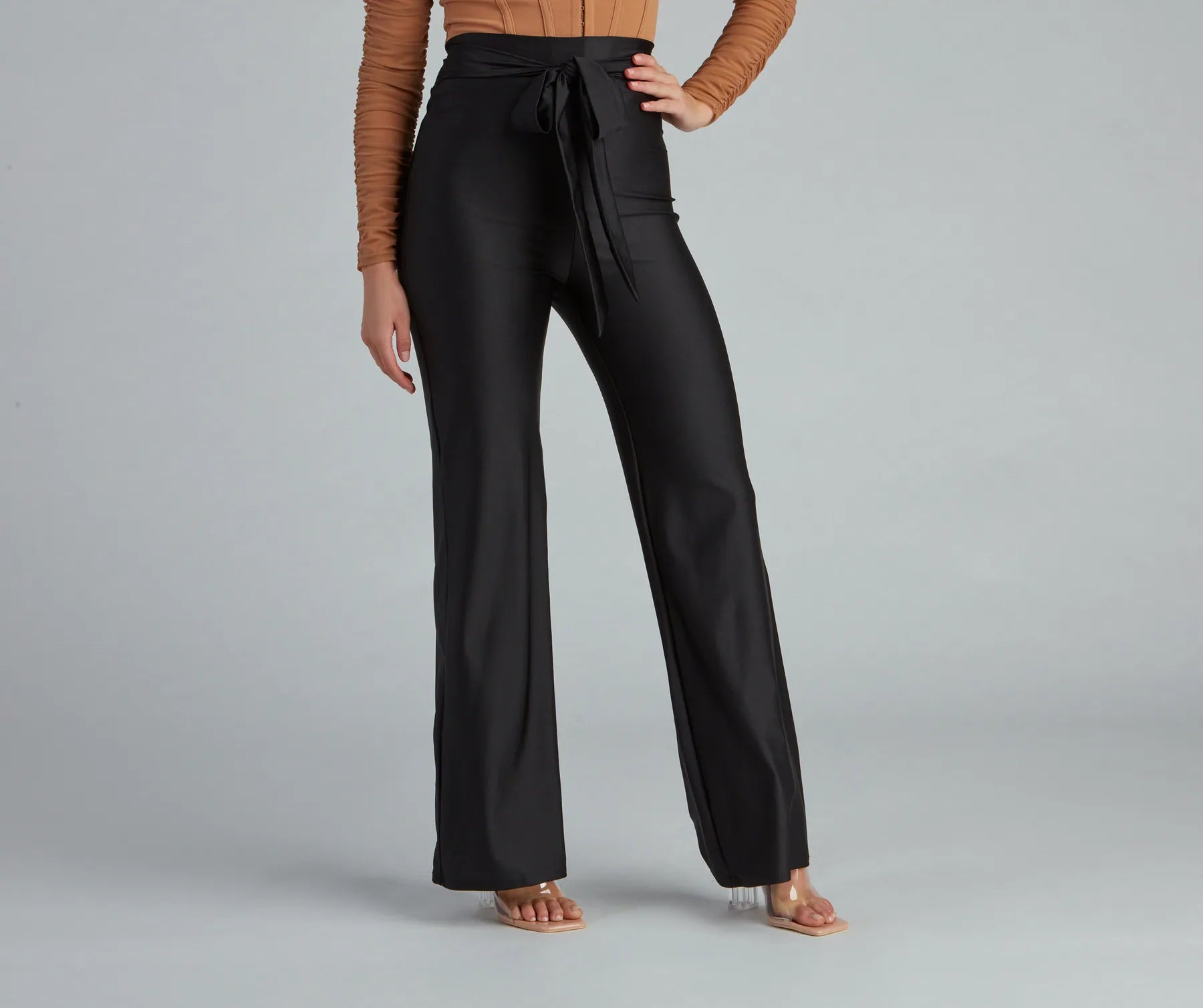 Wide Leg Pants for Indoor Gatherings -Chic Tie-Front Wide-Leg Pants