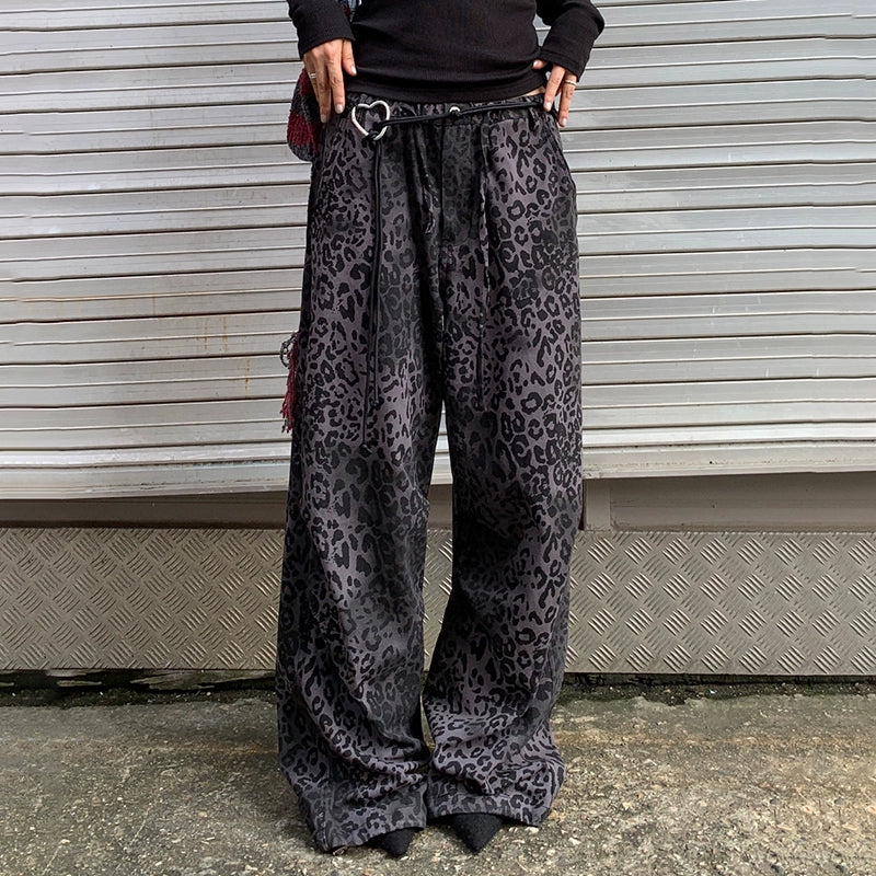 Wide Leg Pants with Wide Belt -Yoana Purple Leopard Wide-Leg Pants