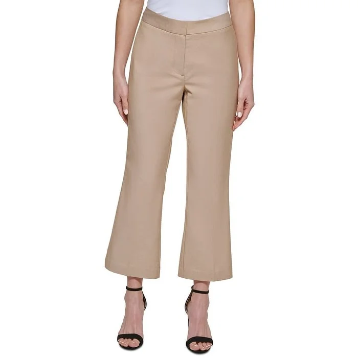 Wide Leg Pants with Front Slits -DKNY Women's Mid Rise Cropped Wide Leg Pants Brown Size 12