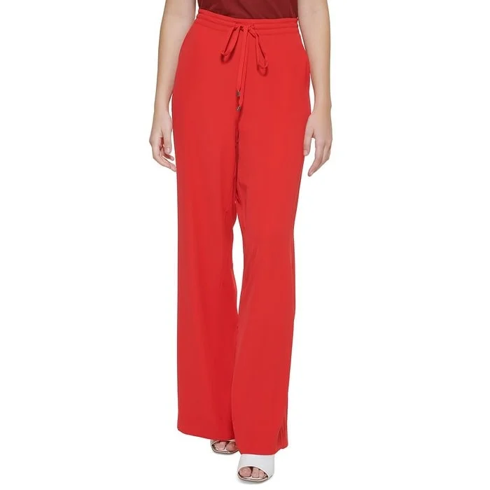 Cotton Wide Leg Pants for Comfort -DKNY Women's Drawstring Wide Leg Pants Red Size X-Large