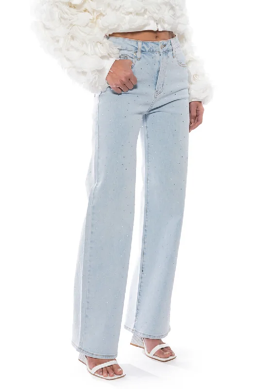 Wide Leg Pants for Friends Meetings -JILLIAN EMBELLISHED WIDE LEG JEANS