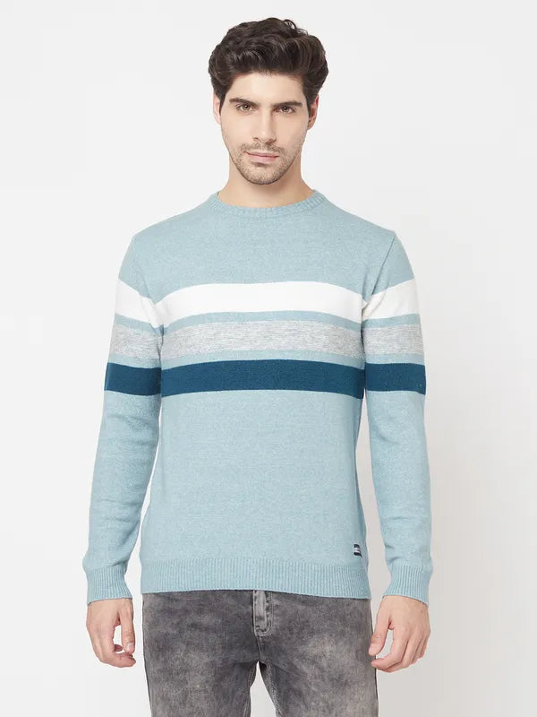 Open - Neck Sweaters for Airy Feel -Men Light Teal Sweaters