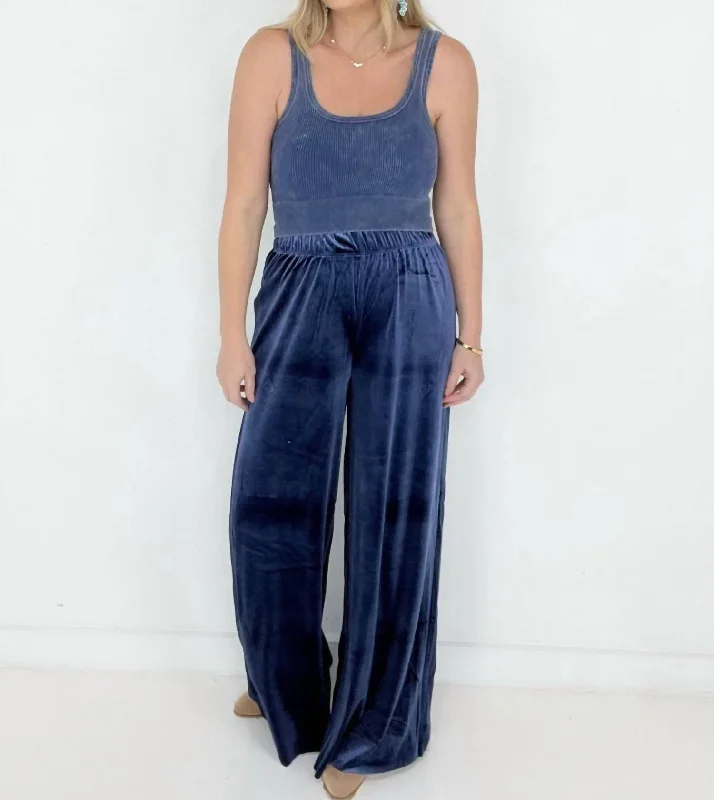 Silk Wide Leg Pants for Luxurious -Velvet Wide Leg Pants In Navy