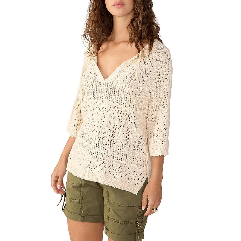 Cropped Sweaters for Modern Fashion -Sanctuary Womens Cotton Open Stitch Pullover Sweater