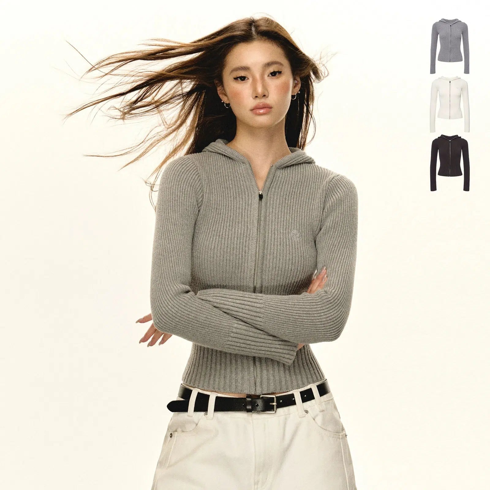 Fleece - Lined Sweaters for Warmth -Fitted Ribbed Knit Zip-Up Sweater