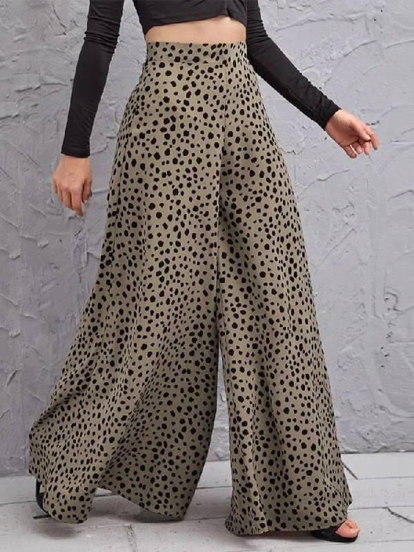 Geometric Wide Leg Pants for Modern -Leopard Print Wide-Leg Pants