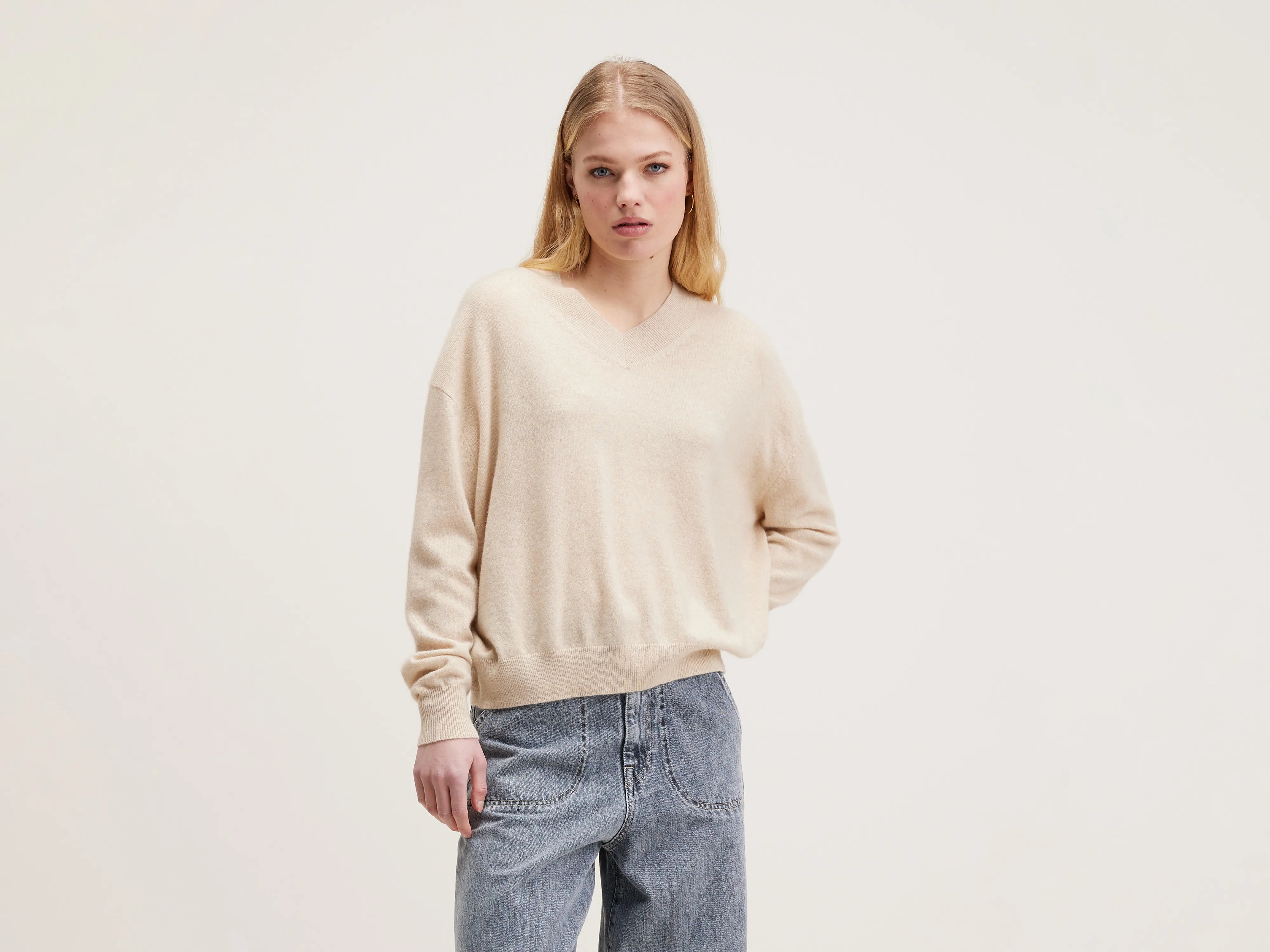 Waffle - Knit Sweaters for Chunky Texture -Slax cashmere sweater (242 / W / OATMEAL)