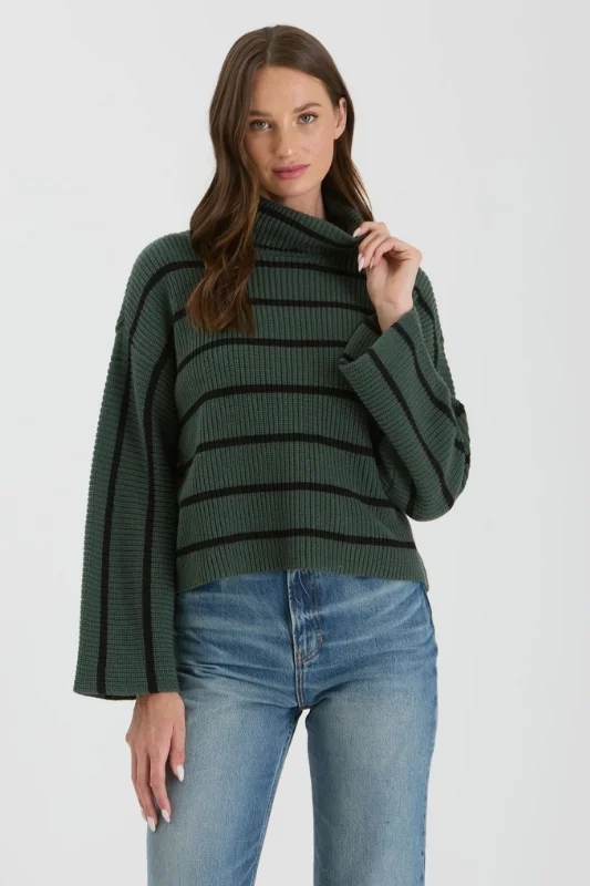 Non - Itchy Sweaters for Sensitive Skin -Jaimie Stripe Sweater - Hunter