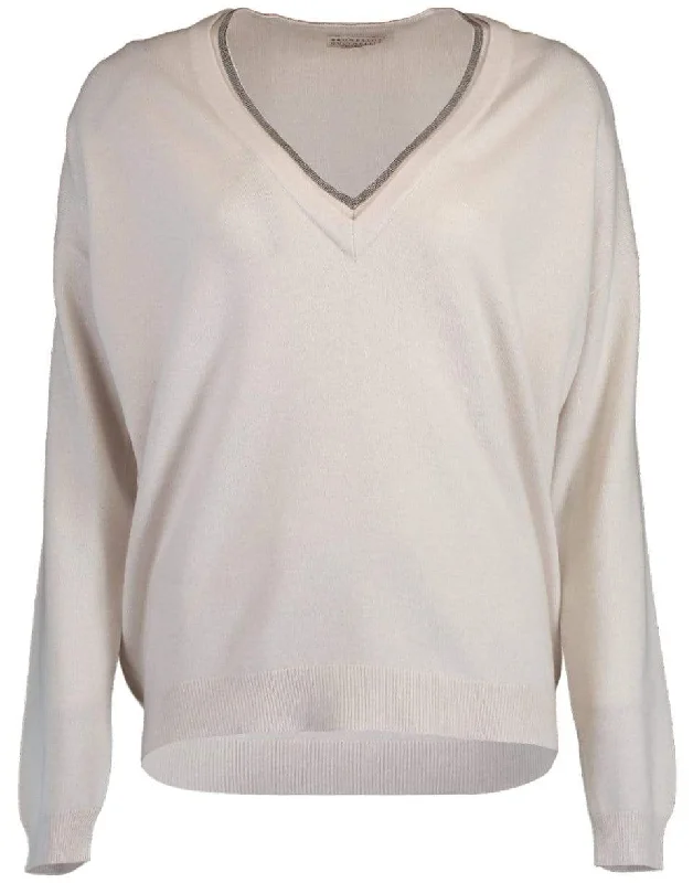 Mock - Neck Sweaters for Subtle Style -Cashmere V-Neck Boyfriend Sweater