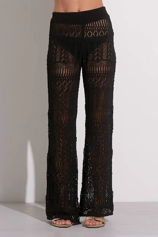 Wide Leg Pants for Anniversary Dinners -Crochet Wide Leg Pants In Black