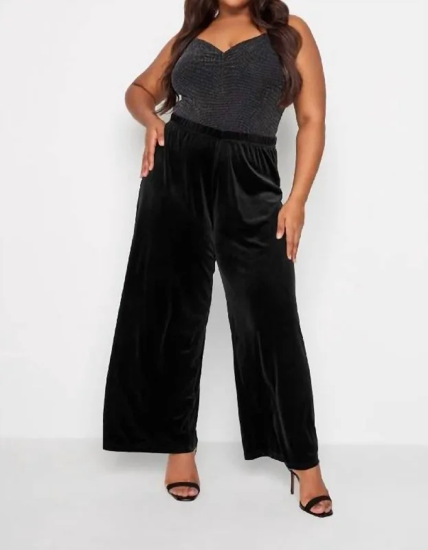 Cotton Wide Leg Pants for Comfort -Velvet Wide Leg Pants In Black