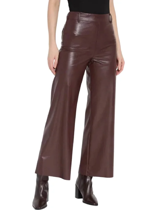 Wide Leg Pants for Outdoor Activities -Vegan Leather Wide Leg Pants In Deep Burgundy