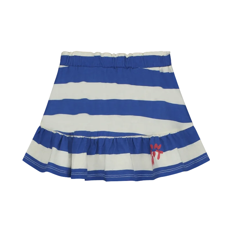 Cotton Wide Leg Pants for Comfort -BONMOT BLUE CREAM WIDE STRIPE LOGO SKIRT [FINAL SALE]