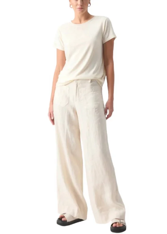 Wide Leg Pants for Tall Women -Women's Linen Marine Wide Leg Pants In Birch