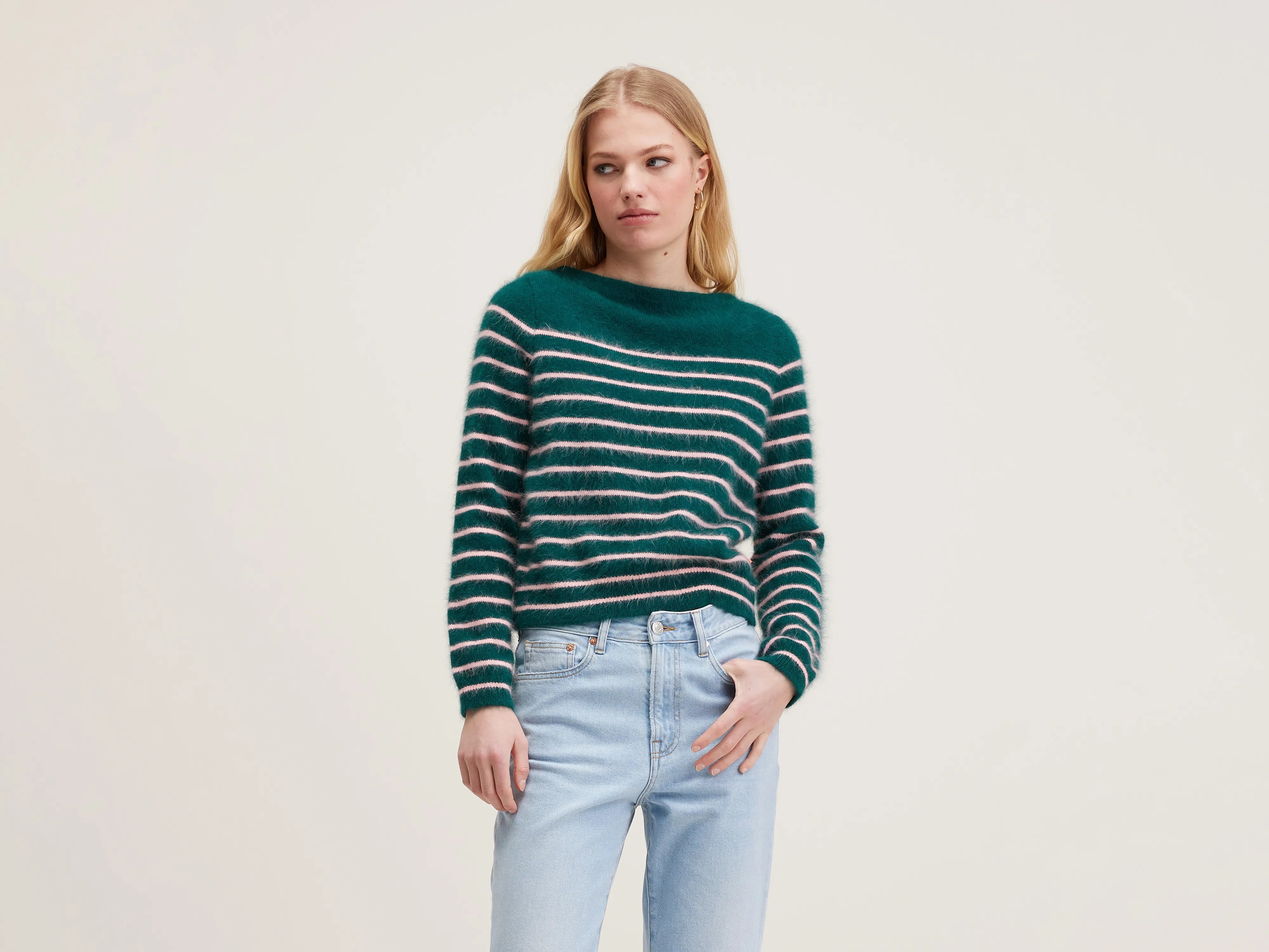 Cardigan Sweaters for Open - Front Style -Dato angora-blend sweater (242 / W / STRIPE A)