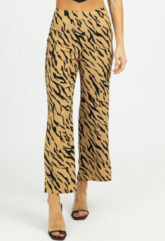 Wool Wide Leg Pants for Warmth -Zebra Wide Leg Pants In Tan