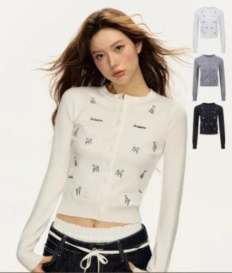 Stretch - Fit Sweaters for Comfort -Button Front Embroidered Knit Sweater