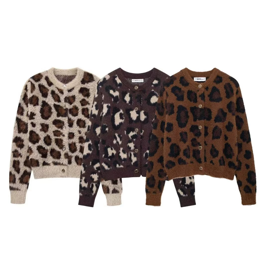 Cardigan Sweaters for Open - Front Style -Leopard Print Knit Cardigan Sweater