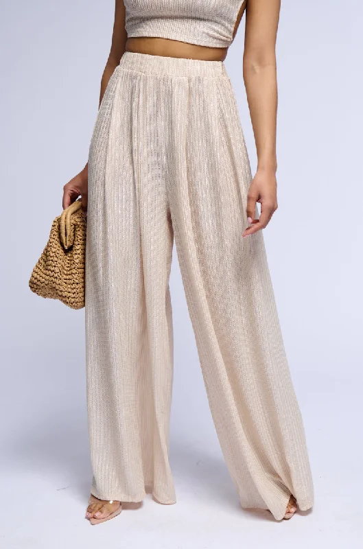 Wide Leg Pants for Business Meetings -JUST LIKE MAGIC METALLIC KNIT WIDE LEG PANT