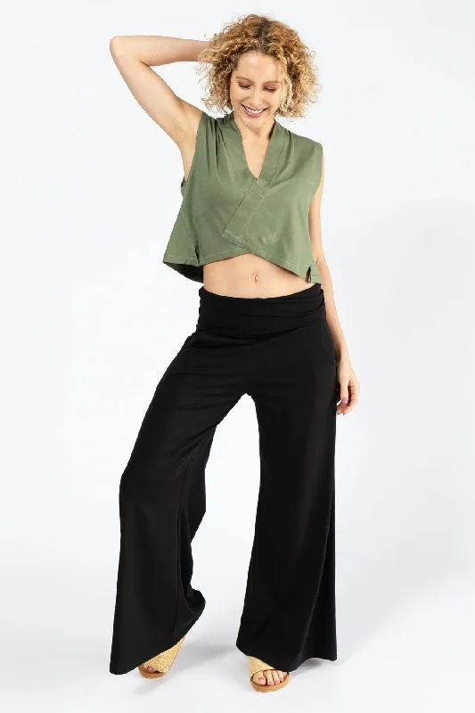 White Wide Leg Pants for Clean -Freedom Pants - Black