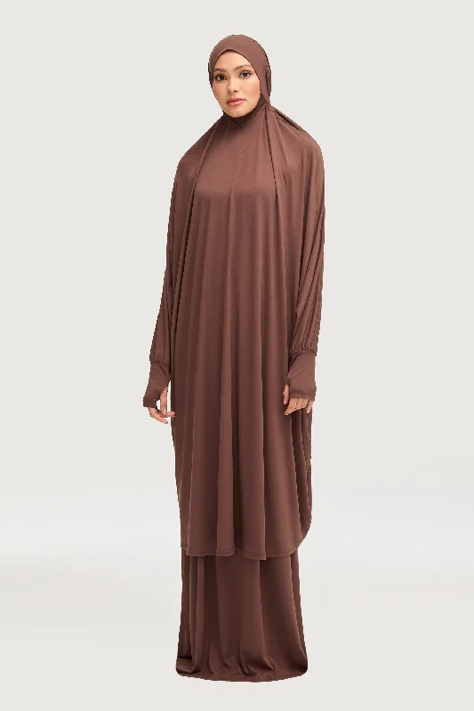 Luxury skirts with elegant silk sheen -Jersey Cupro Prayer Jilbab & Skirt Set - Brown