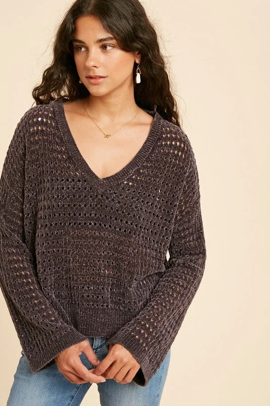 Rhinestone - Embellished Sweaters for Bling -Perforated Chenille Sweater