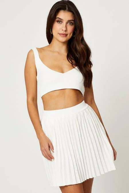 Cute mini skirts for trendy casual outings -White Knit Skirt Bralette Set