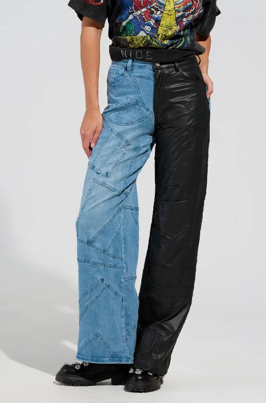 Wide Leg Pants with Appliques -EXTREME STRETCH PATCHWORK WIDE LEG JEANS