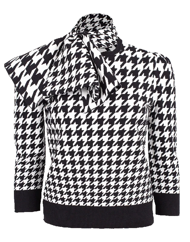 Stretch - Fit Sweaters for Comfort -Houndstooth Neck Tie Sweater