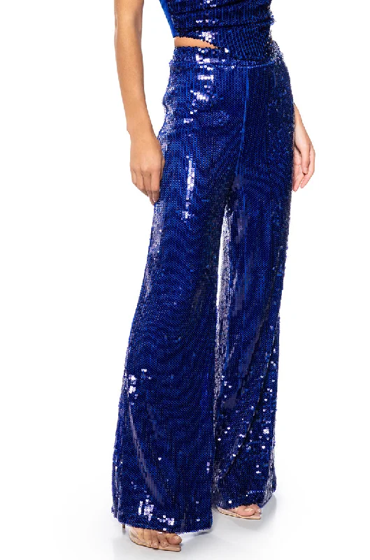 Wide Leg Pants for Shopping Trips -LIFE IS A STAGE SEQUIN WIDE LEG TROUSER